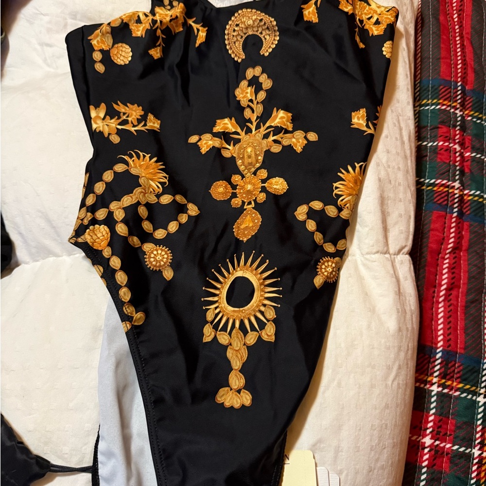 Marine Serre Black and Gold Floral swimsuit